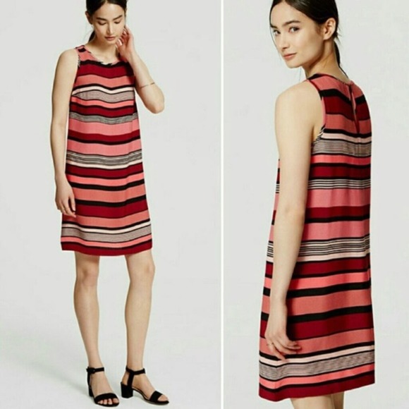 LOFT Bold Striped Sleeveless Shift Dress Pink Women's Size Small - Picture 1 of 8